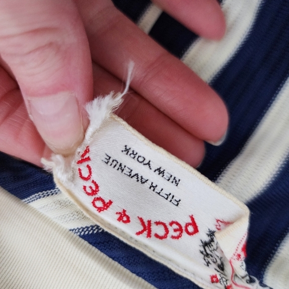 PECK & PECK x 60's preppy striped nautical shorts romper jumpsuit navy white - Picture 9 of 11